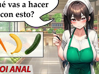 JOI Anal con frutas. La frutera te ha pillado y ahora quiere ayudarte. Voz espa&ntilde_ola.