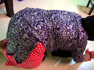 The Beautiful Hot Malaysian Muslim Hijab stepmother gets stuck inside the tea table while cleaning & Gets Rough Ass Fucking