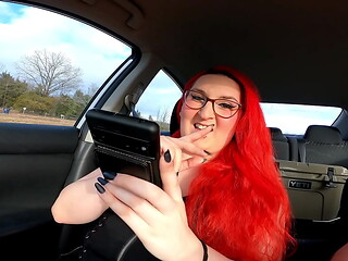 MtF Trans female give road head and fucks herself with toy