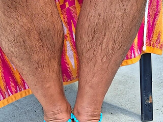 Sitting outside in the sun showing off my barefoot sandals and toes