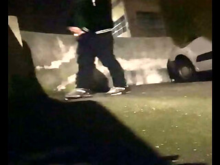 Amateur boy pissing in the street after party