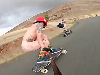 Downhill Naked On Longboard