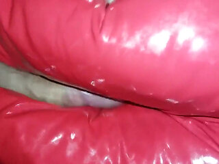 Red shiny pants fucked without cumming