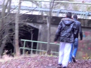 Sexy twink fucked by straight near the road outdoor