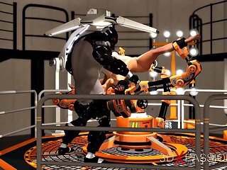 Fuck Machine  Crazy Sex. Male Android Plays with a Horny Girl in Restraints