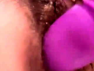 Hairy asian teen pussy finger teased in close up