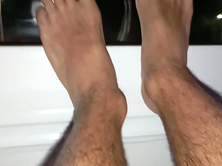 The Dude Plays Again with His Thick Semen and Rubs His Huge Cock with the Hairs on His Legs