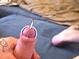 Insertion with play for the urethra. Ending up with ejaculation