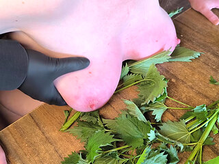 Naked tits in nettles - then hit hard