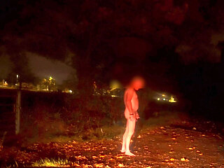 Wanking totally naked at side of road