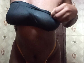 Bath, sucking my nipples and waiting for my stepbrother