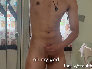 young Twink gets caught jerking off in his living room