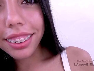 Young Latina Teen with Braces Rims and Sucks Big Dick in Studio