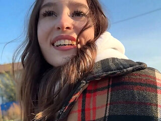 Skinny Teen Aften Opal Loses Strip Game and Gives POV Blowjob Outdoor