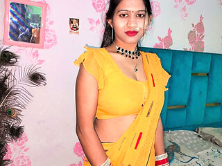 Desi Indian Bhabhi in Yellow Saree Looking Hot and Sexy