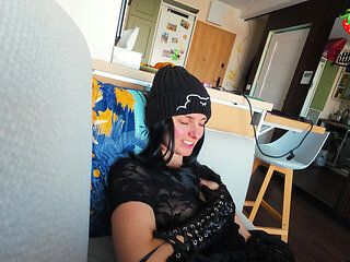 Emo Girl First Gives Blowjob on the Beach and Then Gets Fucked at Home