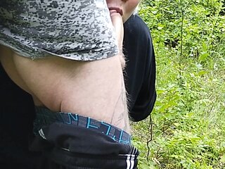 Mother-in-law Sucks My Dick in a Park and Swallows Cum