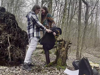cute busty teen gets fucked in the forest