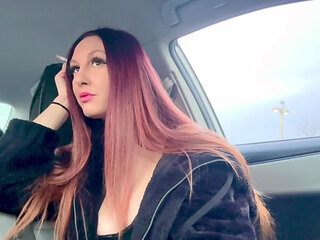 Italian Long Hair Big Tits MILF Cigarette Smoking in the Car Showing Her Nipple