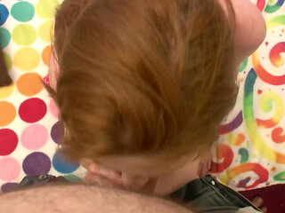 Alluring freckled teen swallows cum