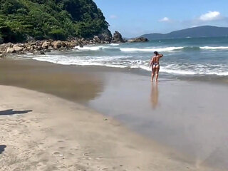 Hot Brunettes in Thong Bikini on the Trail of the Deserted Beach Delicious