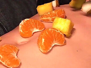 My Roommate's Sweet Craving: Fruit Served Over My Abs.