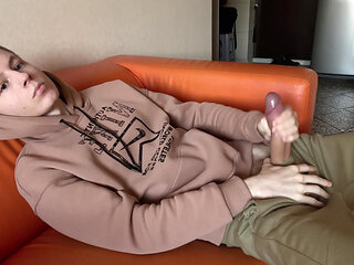 Playful Student Evgeny Plays with His Snake and Stains His Pants with White Cum