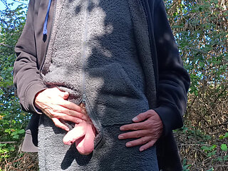 Outdoor Cruising Big Uncut Cock Woodland Onesie Wanking, Edging, Close up Moaning Creamy Cum