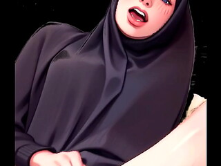 Anime recording my hijab wife making herself cum after i cum in her