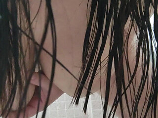 Busty Wife Fingers in Pussy and Ass in the Bathroom