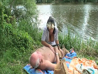 Busty Blonde Teen and Her Granny Fucking Outdoors