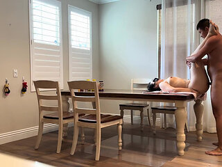 Fuck my neighbor's wife on the dining table while working from home