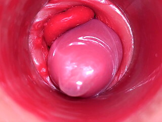 Inside a Camgirl Cervix POV Camera in Vagina with big dick toy