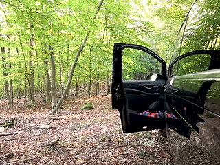 German Babe Sucks 2 Guys Outside Til They Cum in Her Mouth