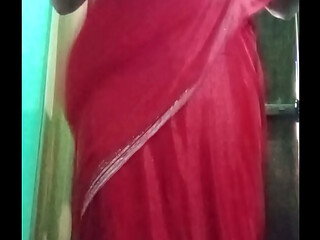 Indian Gay Crossdresser Bottom Gaurisissy real xxx homemade sex in Red Saree with heavy jwellery