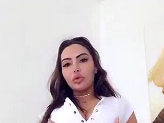 Busty curly brunette with big boobs fucks on couch