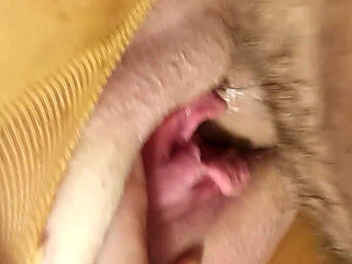 Close up Gushing Watersports - Shaved Cunt Soaked by Hardwoods Cock