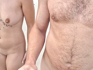 She Walks Naked with Her Stepfather on a Beach