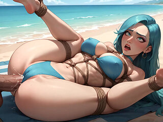 Beach Bliss: Turquoise Hair Babe's Triple Ejaculation Orgy