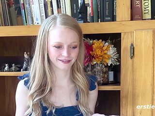 Nervous platinum-blonde first-timer enjoys sexy discipline sessions