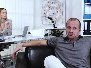 Sultry Belle Claire takes her stepdad's dick on a couch