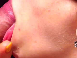 119- Custom Wet Blowjob with Red Lipstick and a Double Facial, Lots of Drool and Cum on My Face!