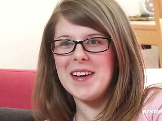 German Amateur Babe With Glasses & Hairy Pussy Masturbates Using Toy