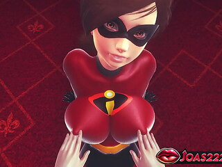 Helen Parr The Incredibles Gets an Orgasm from Breast Play and Cunnilingus - Fingering Her Tight Pussy in 3D Animation