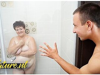 Hairy Bbw Grandma Waiting For Her Toyboy In The Shower
