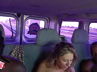 She Gets Horny on a Van Ride to the Airport with Two BBC