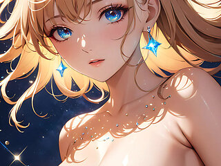 Celestial Aura - Ai Girl with Floating Constellations Orbiting Her Face