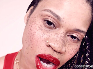 Lips of Love- Ebony Femdom Goddess Rosie Reed Sensual Red Lipstick Mouth Worship