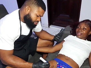 My Female Client Asked Me to Fuck Her with My Big Dick After Drawing Tattoo on Her Ass and Pussy Area