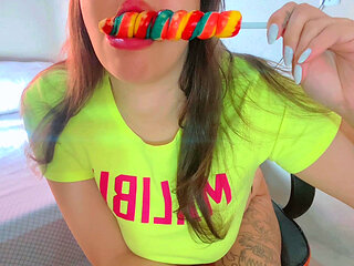 Slutty Teen Uses Big Lollipop in Her Pussy to Masturbate Like a Bad Girl